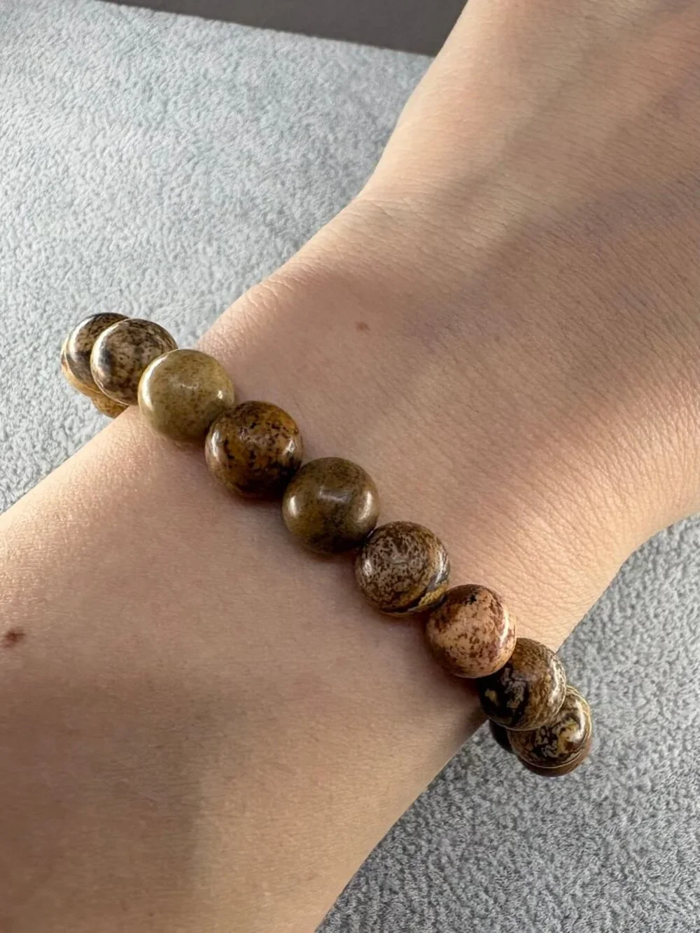 8mm Natural Yellow Picture Jasper Bead Bracelet Genuine Gemstone Custom Size